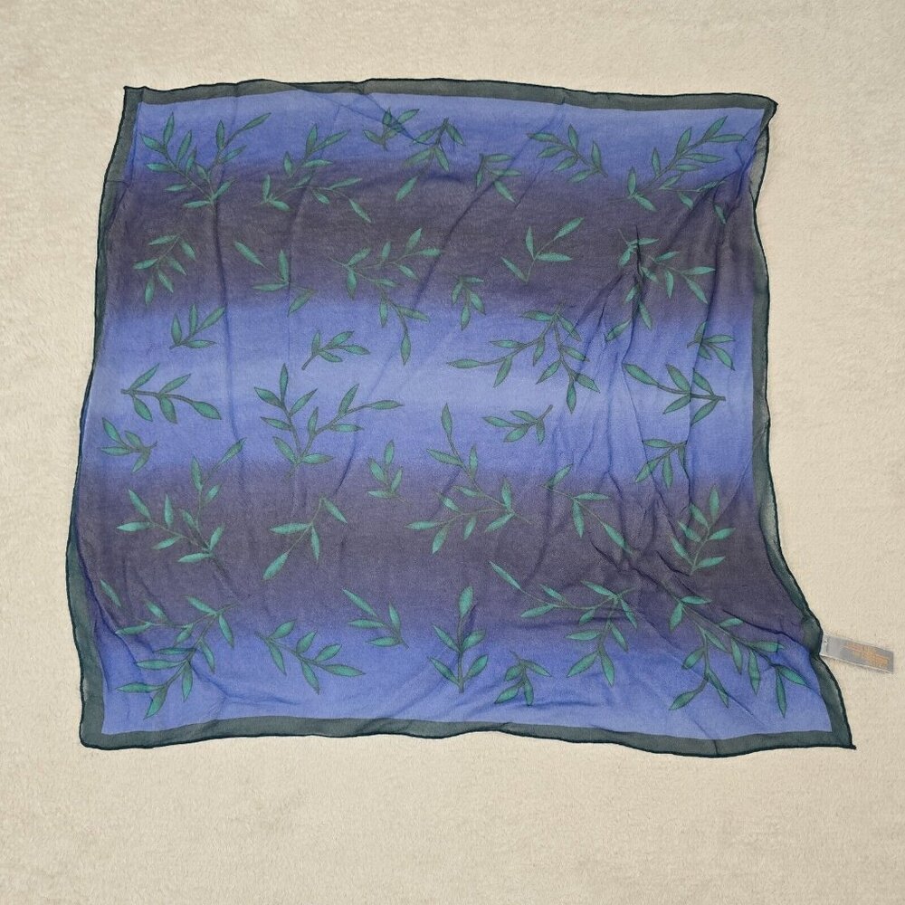 Elaine Gold for Collection XIIX Ltd Silk Scarf Womens Square Blue Green Leaf